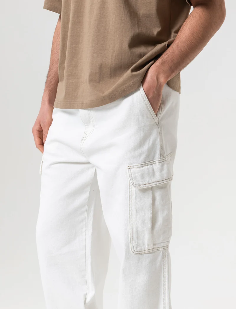 Jeans cargo wide leg fit da uomo - Beige ecru