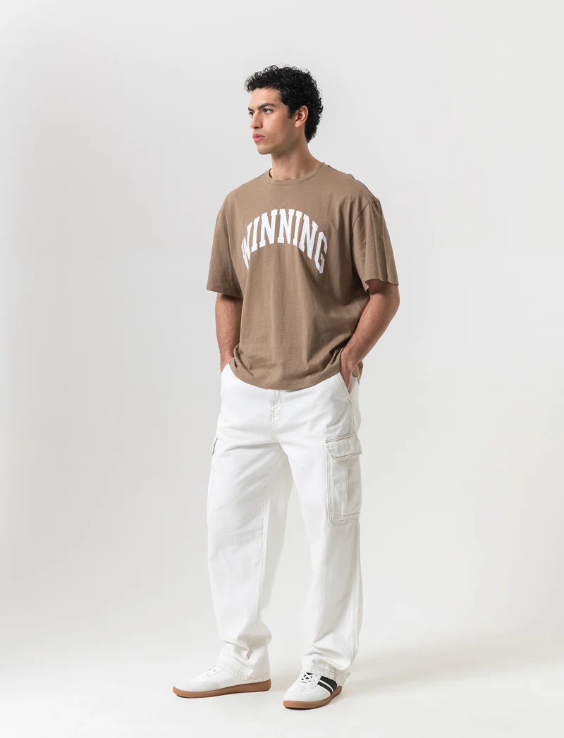 Jeans cargo wide leg fit da uomo - Beige ecru