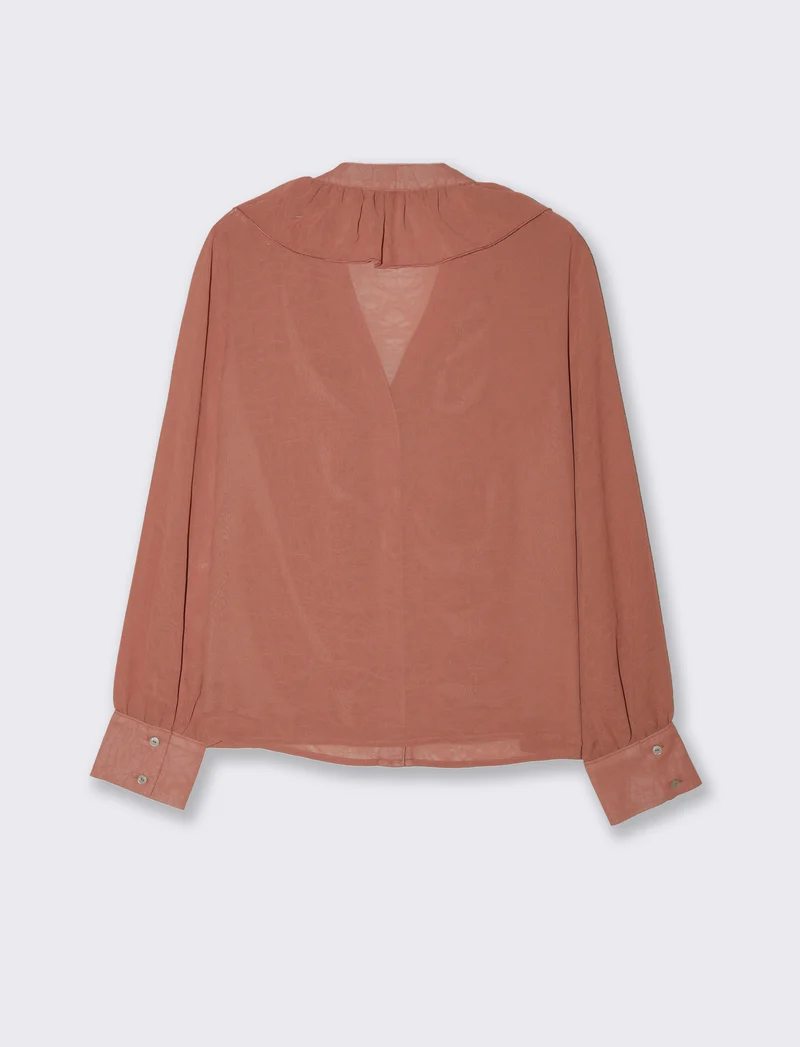 Camicia scollo a v e rusche da donna - Rosso mattone