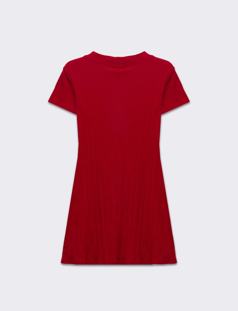 Vestito a coste svasato da donna - Rosso