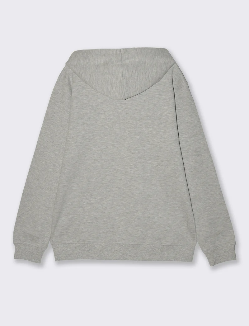 Felpa in piquet con cerniera e cappuccio da uomo - Grigio mel.