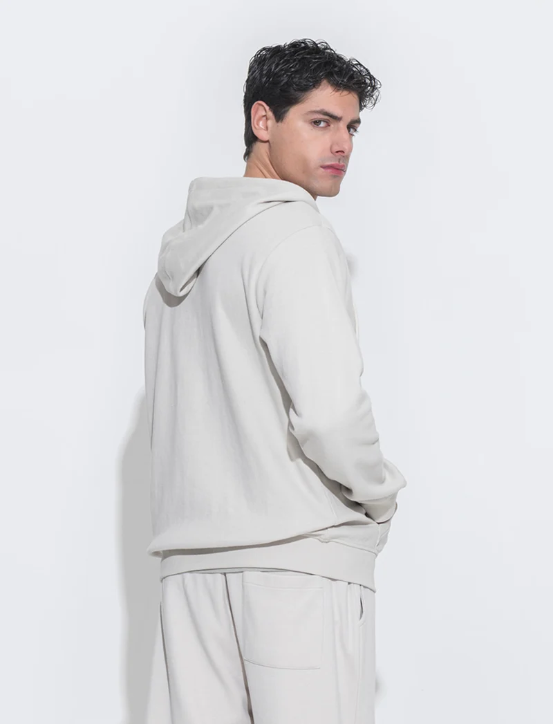 Felpa in piquet con cerniera e cappuccio da uomo - Grigio ghiaccio