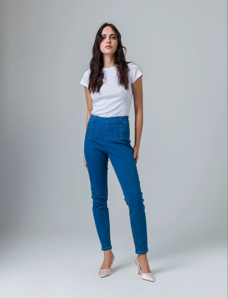 Skinny jeans con elastico in vita da donna - Denim