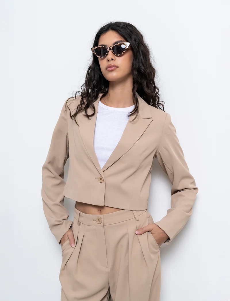 Blazer crop da donna - Beige
