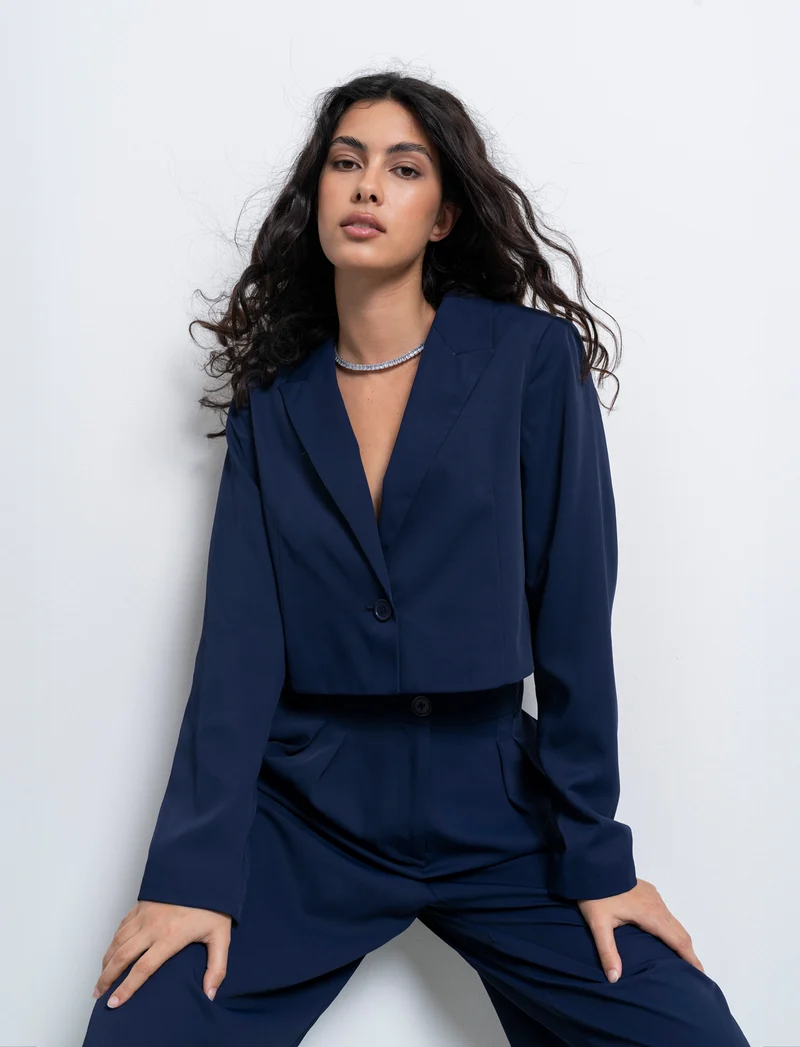 Blazer crop da donna - Blu