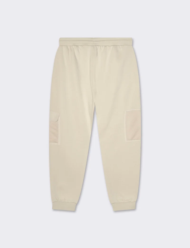 Pantaloni baggy fit in felpa con tasconi da uomo - Beige ecru