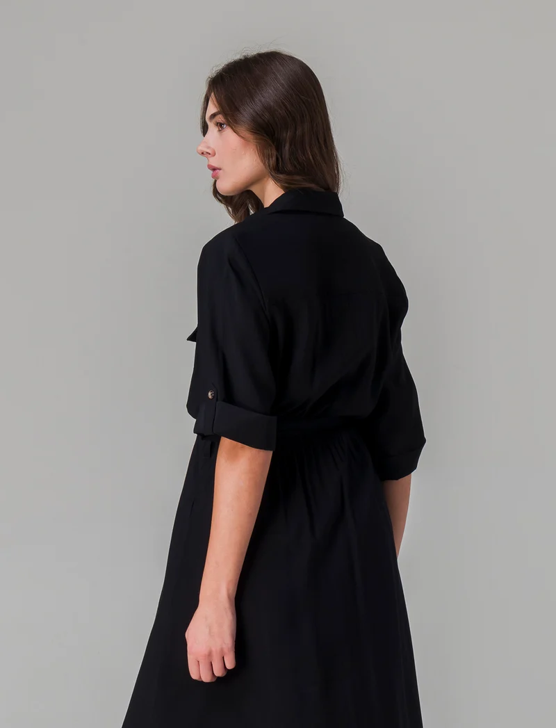 Vestito chemisier con cintura da donna - Nero