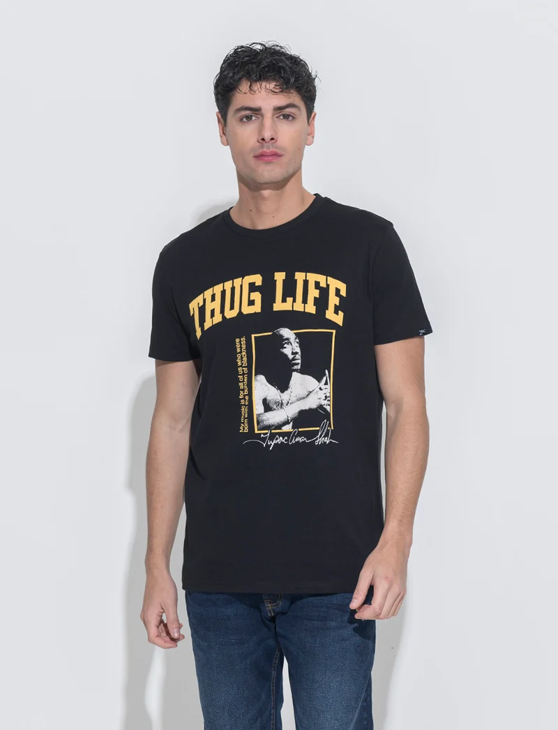 T-shirt stampa tupac da uomo - Nero