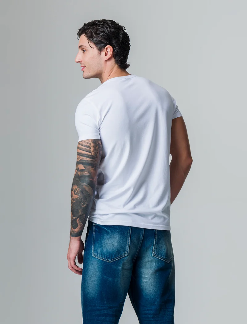 T-shirt basic in cotone elasticizzato slim fit da uomo - Bianco
