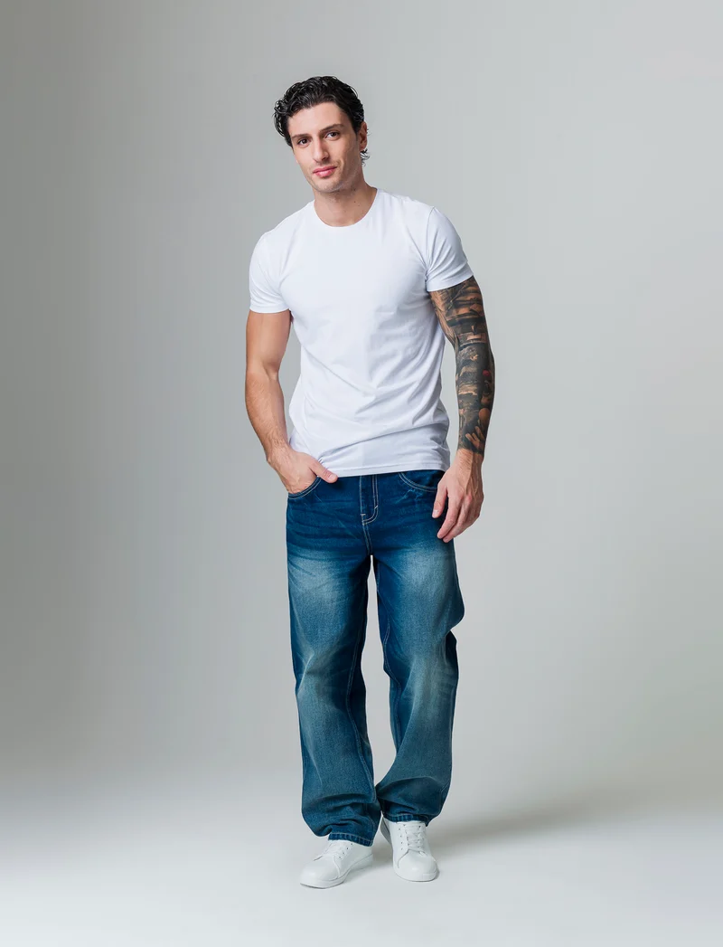 T-shirt basic in cotone elasticizzato slim fit da uomo - Bianco