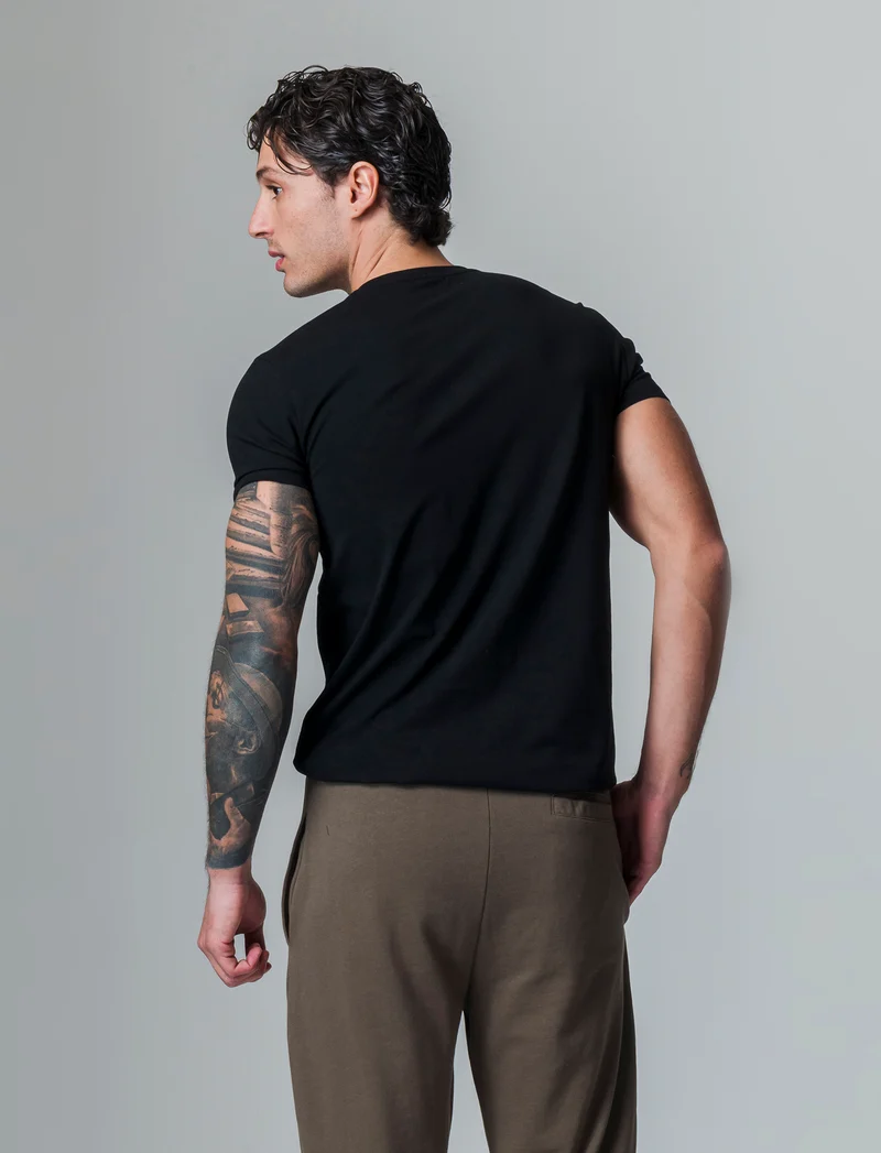 T-shirt basic in cotone elasticizzato slim fit da uomo - Nero