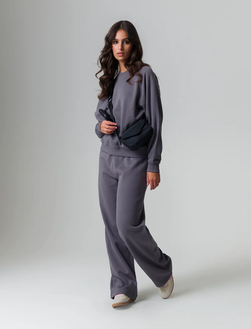 Felpa girocollo manica lunga da donna - Grigio piombo