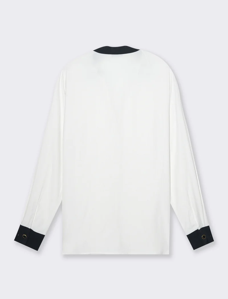 Camicia con colletto e polsi a contrasto da donna - Avorio