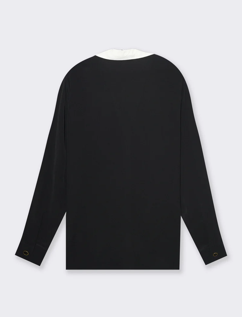 Camicia con colletto e polsi a contrasto da donna - Nero