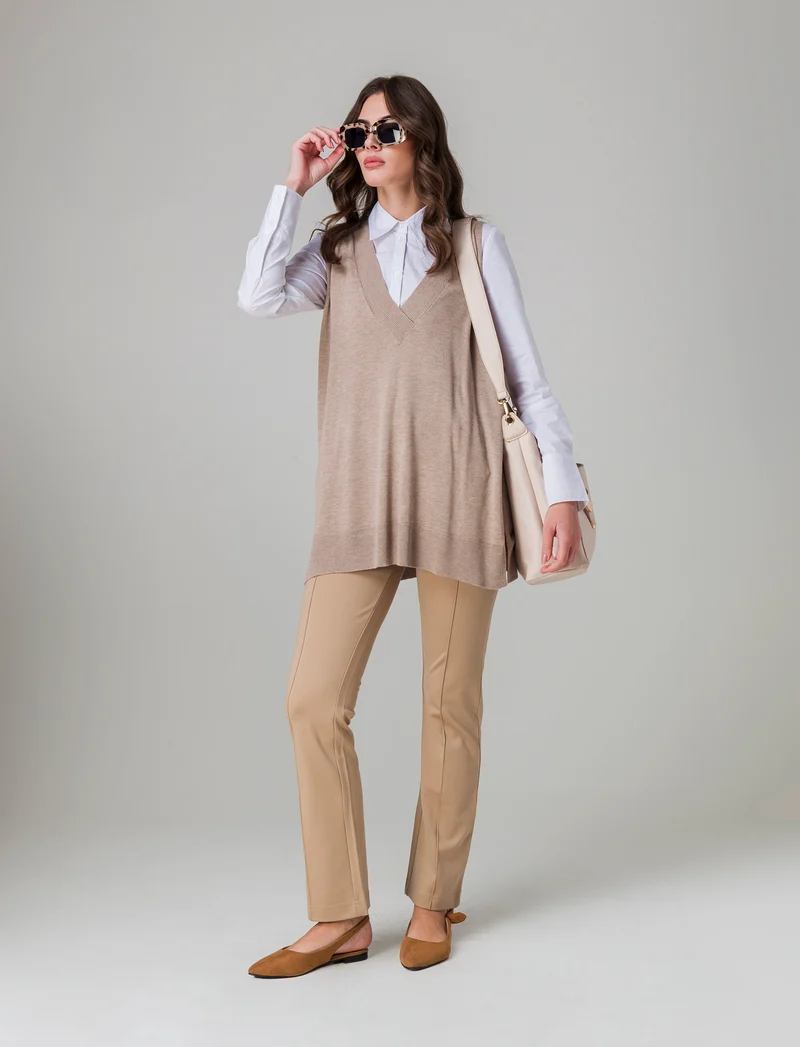 Pantalone basico da donna - Beige fieno