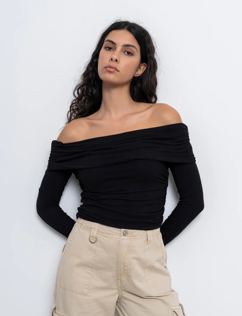 T-shirt off shoulder da donna - Nero