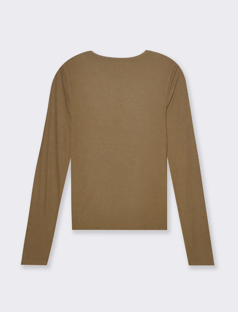 T-shirt basica a coste da donna - Marrone tabacco