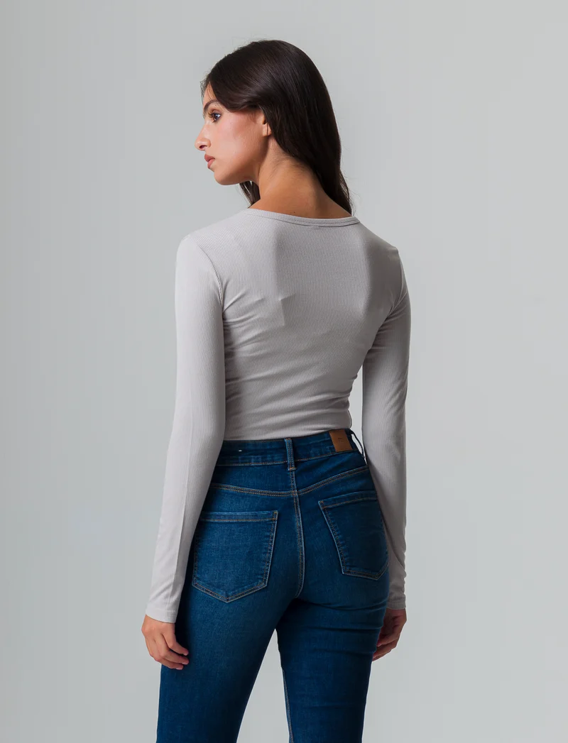 T-shirt basica a coste da donna - Bianco perla