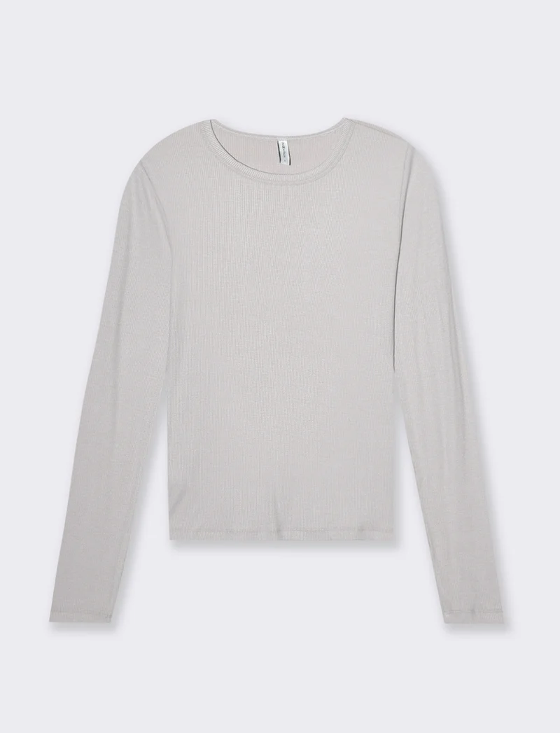 T-shirt basica a coste da donna - Bianco perla