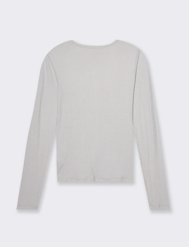 T-shirt basica a coste da donna - Bianco perla