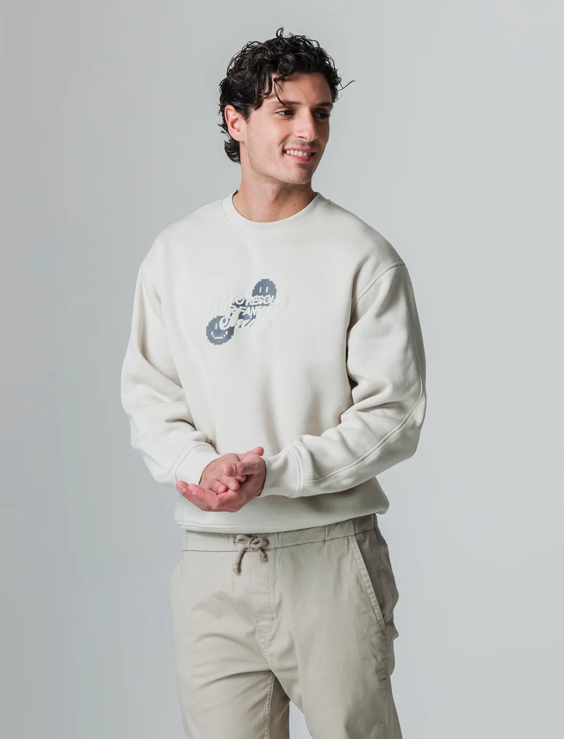 Felpa boxy fit girocollo con stampe da uomo - Grigio ghiaccio