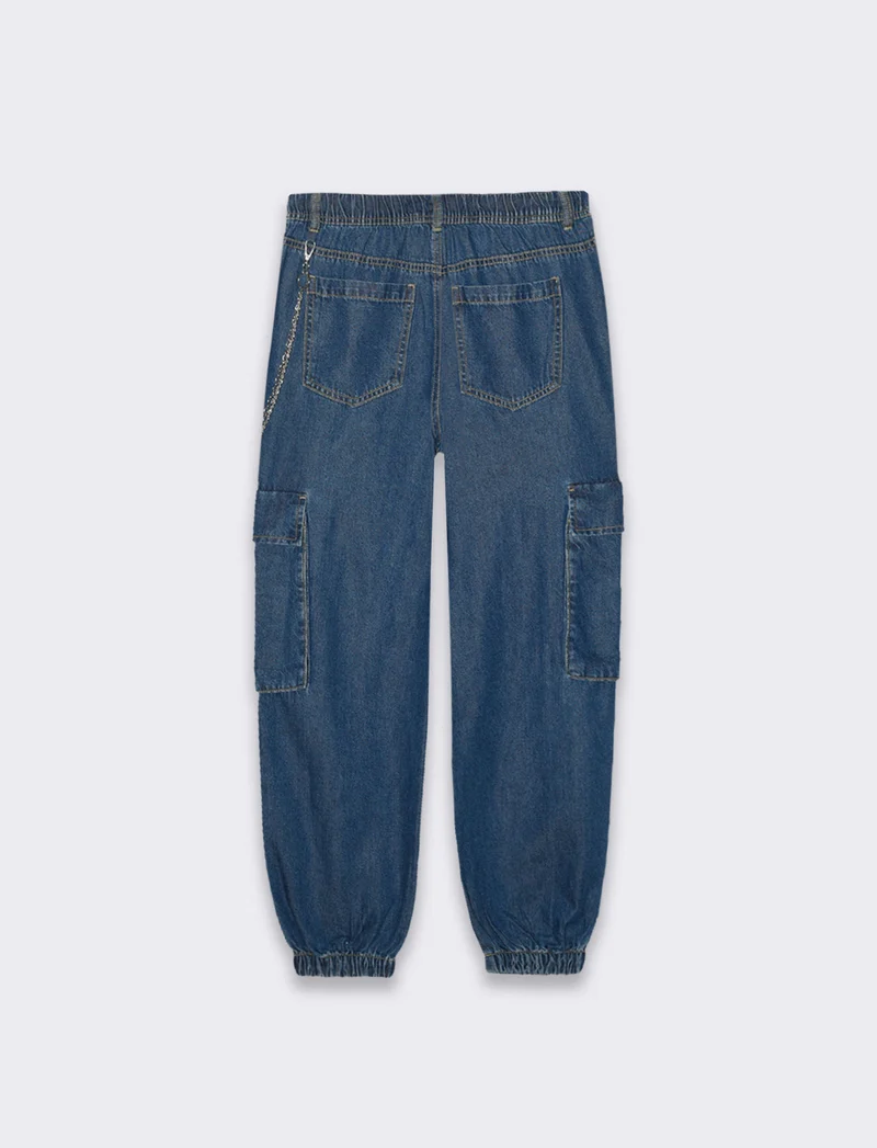 Denim jogger cargo da donna - Denim