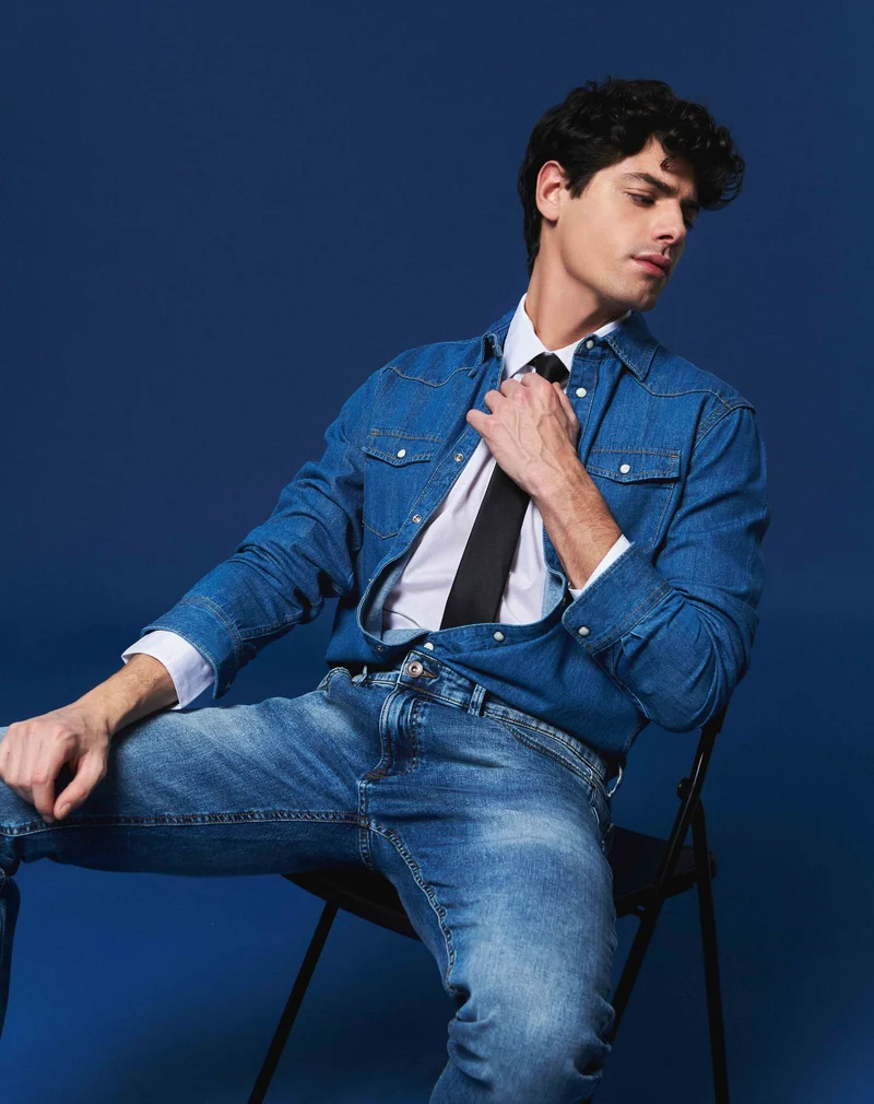 Camicia in denim con tasche da uomo - Denim