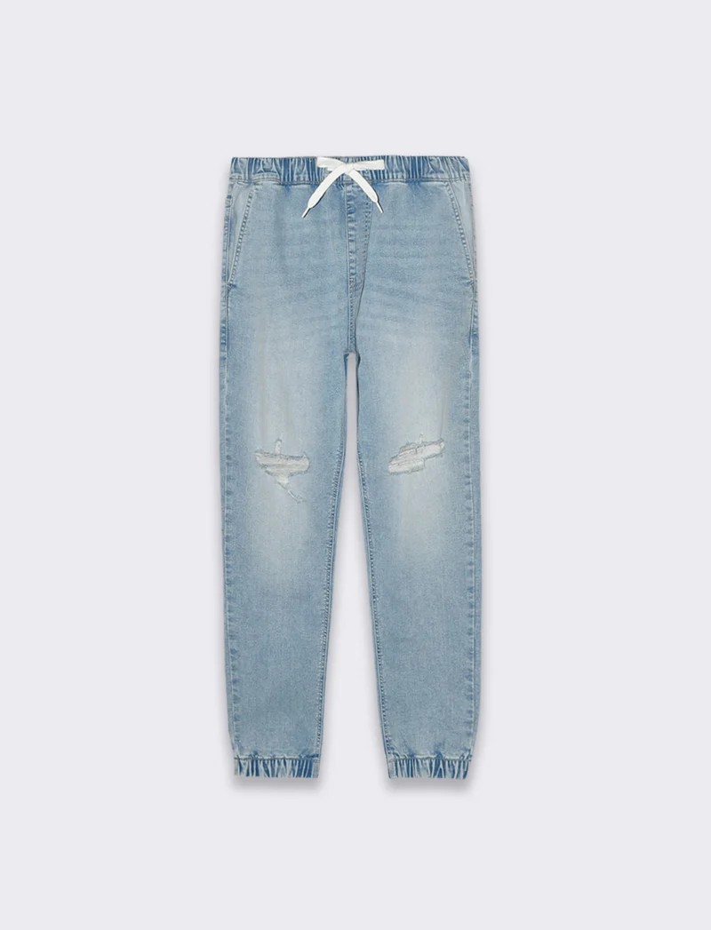 Jeans denim medio con vita jogger e strappi da uomo - Denim