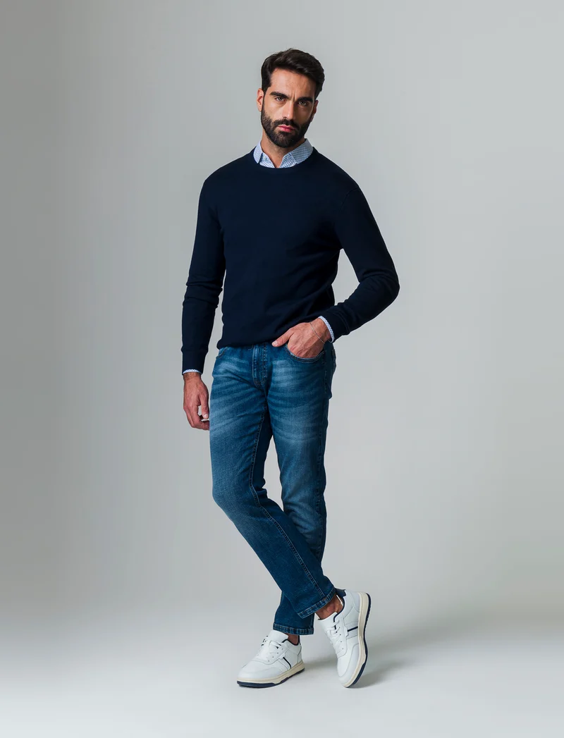 Maglia basic in filato comfort da uomo - Blu