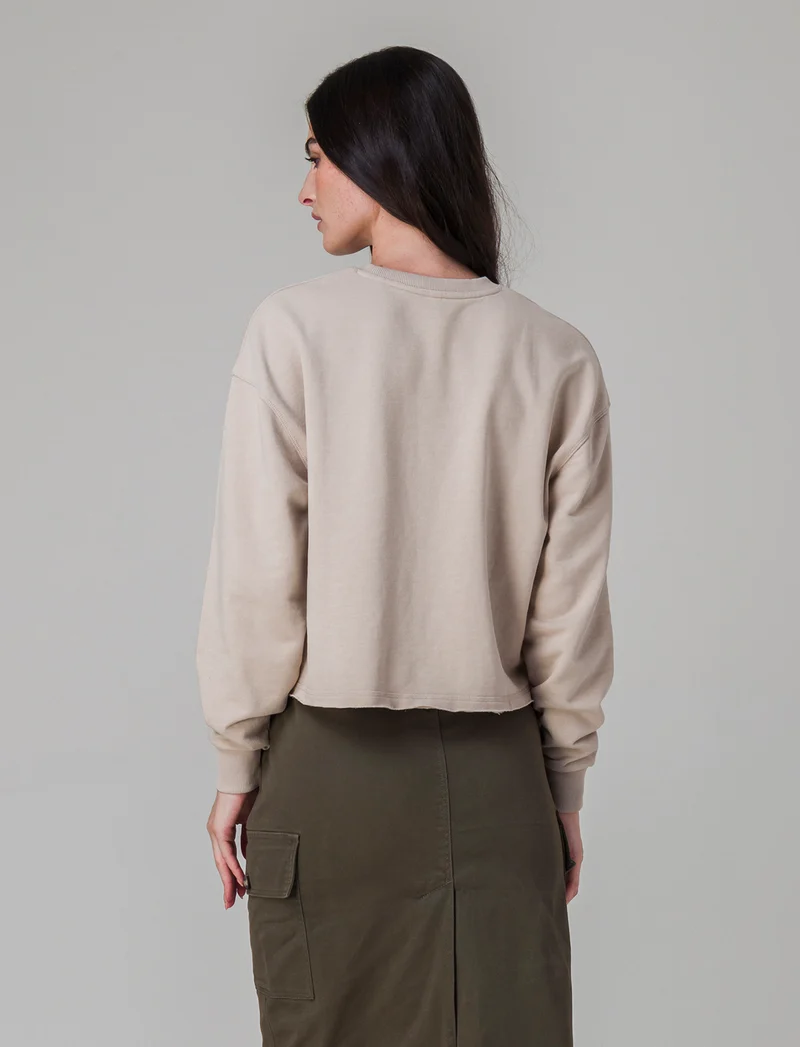 Felpa girocollo manica lunga da donna - Beige grano