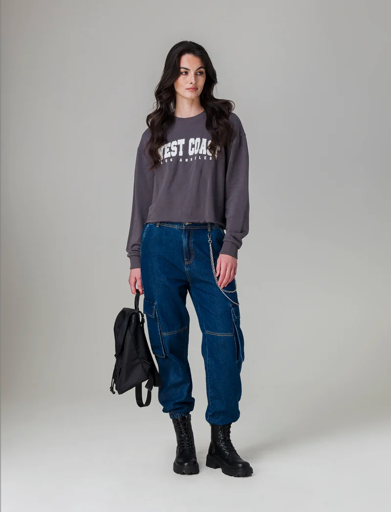 Felpa girocollo manica lunga da donna - Grigio piombo