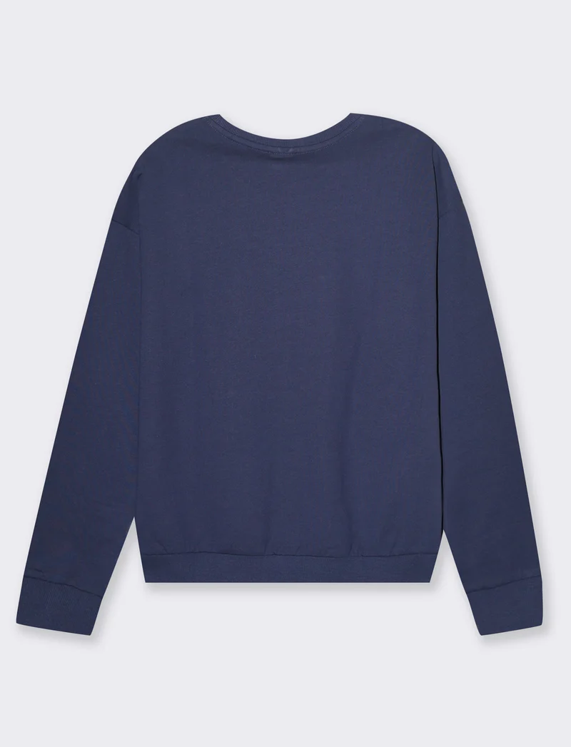 Felpa girocollo manica lunga con applicazioni da donna - Blu