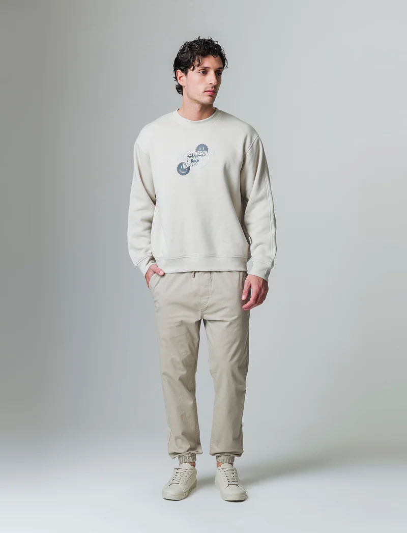 Pantaloni jogger in twill elasticizzato da uomo - Beige