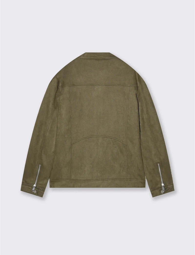 Giubbotto biker effetto scamosciato da uomo - Verde militare