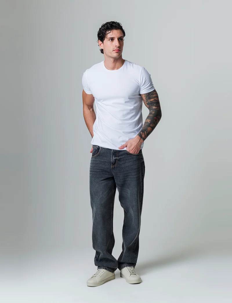 Jeans denim grigio extra loose fit da uomo - Grigio