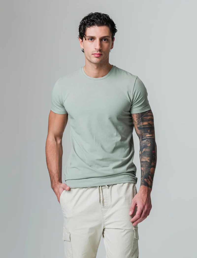 T-shirt basic in cotone elasticizzato slim fit da uomo - Verde