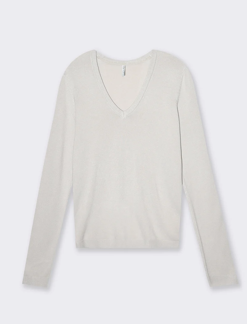 Maglia basica scollo a v da donna - Sabbia