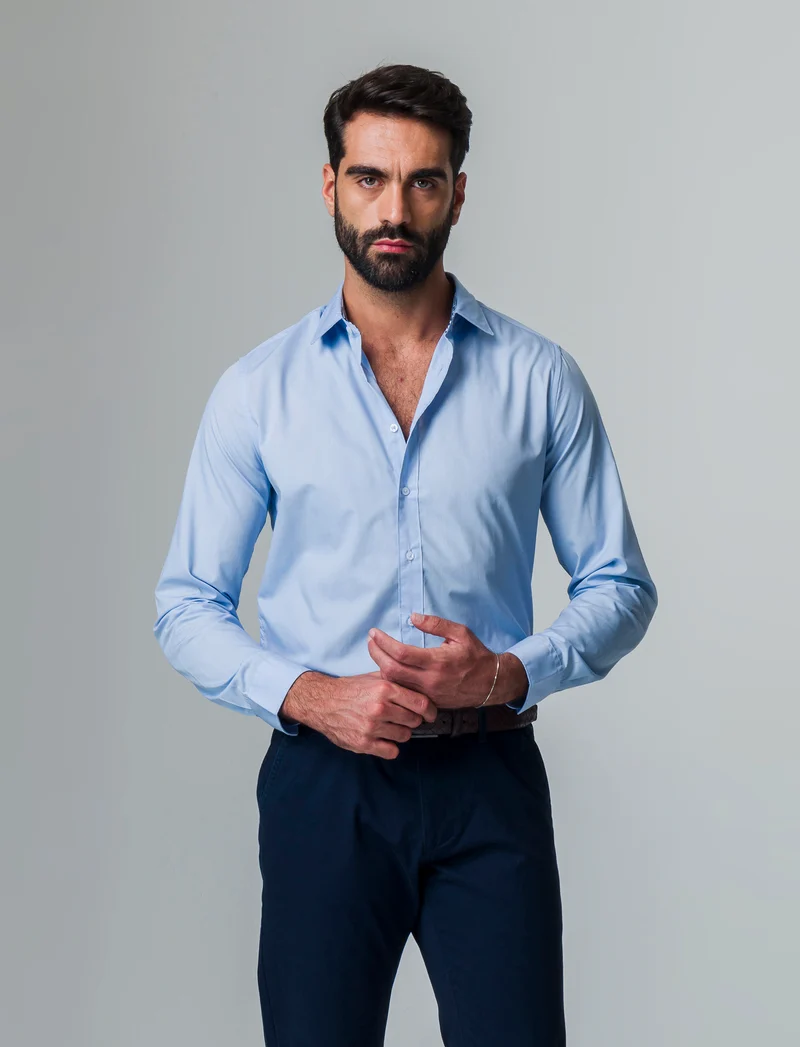 Camicia regular fit easy iron unita ed a fantasia da uomo - Celeste