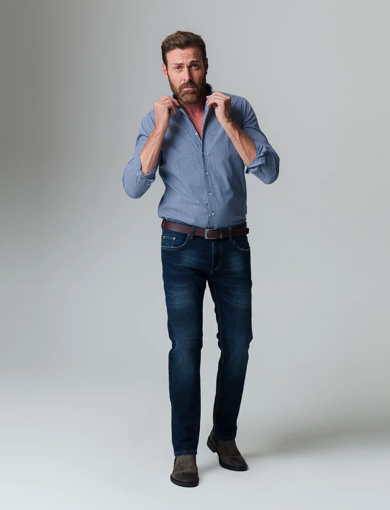 Camicia regular fit easy iron unita ed a fantasia da uomo - navy