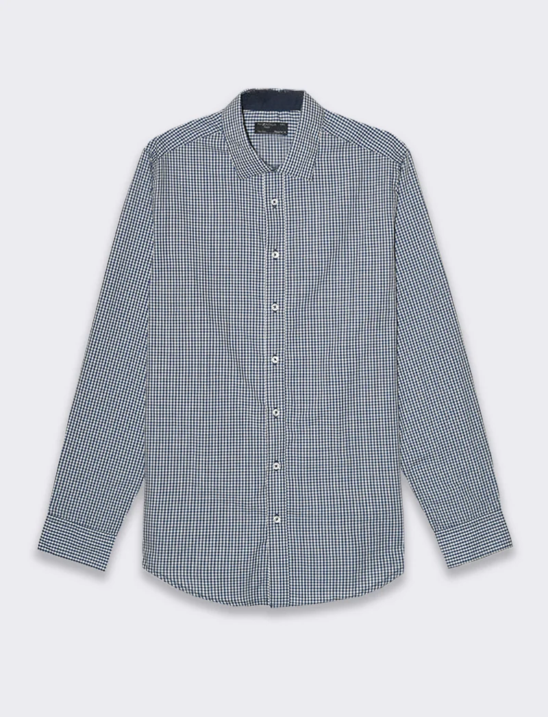 Camicia regular fit easy iron unita ed a fantasia da uomo - navy
