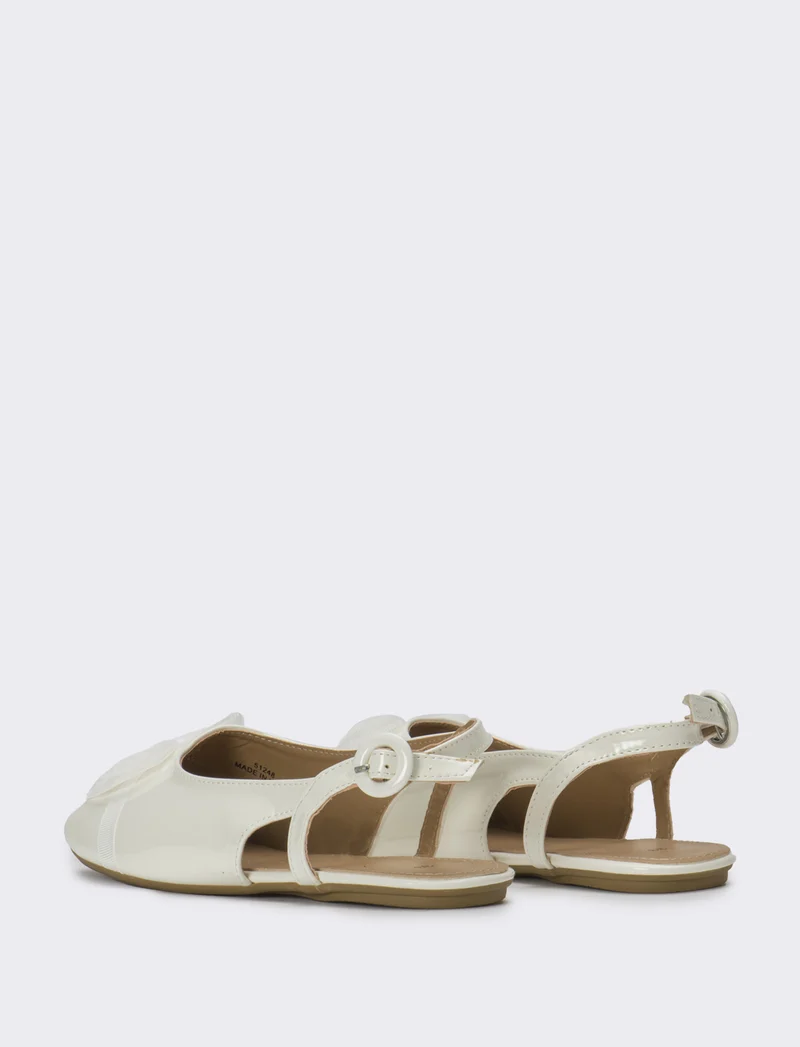 Slingback con fiocco in tulle da bambina - Bianco panna