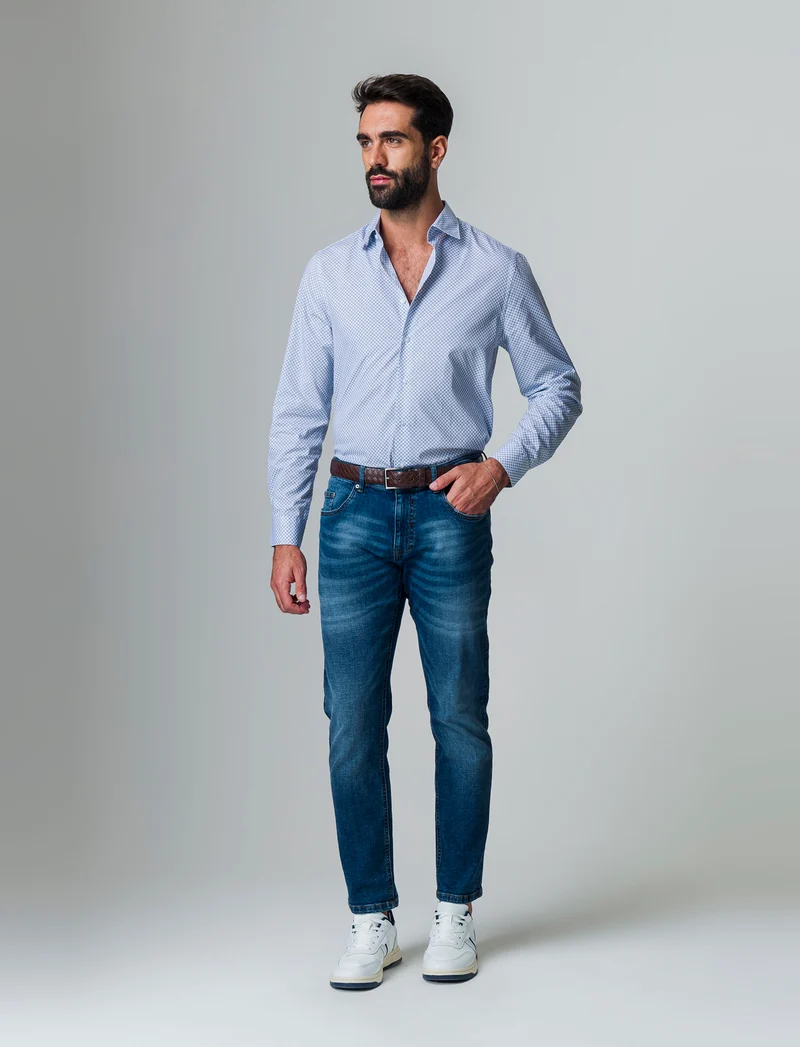 Camicia micro fantasia regular fit da uomo - Grigio ghiaccio