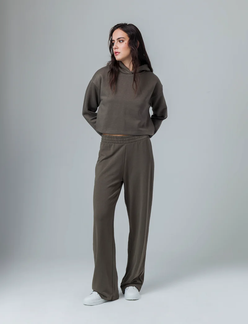 Felpa crop con cappuccio da donna - Verde salvia