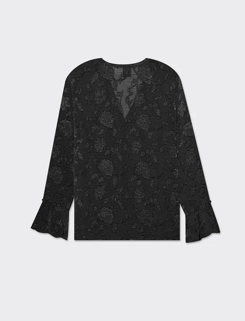 Camicia a manica lunga con scollo a V da donna - Nero
