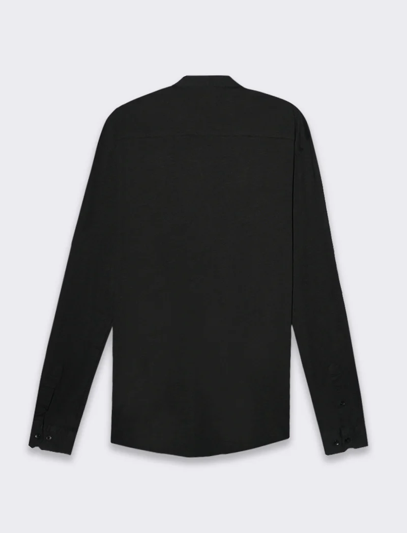 Camicia in jersey slub collo coreano da uomo - Nero
