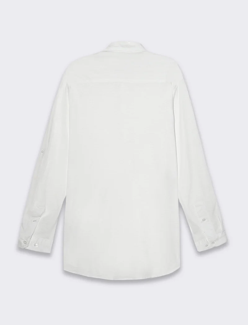 Camicia in jersey slub collo coreano da uomo - Bianco