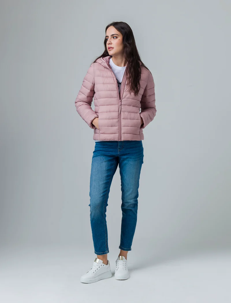 Giubbotto imbottito con cappuccio da donna - Rosa antico