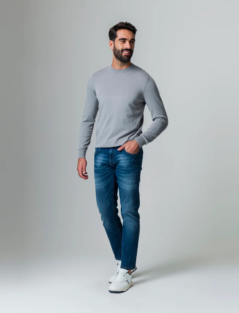 Maglia basic in filato premium da uomo - Grigio