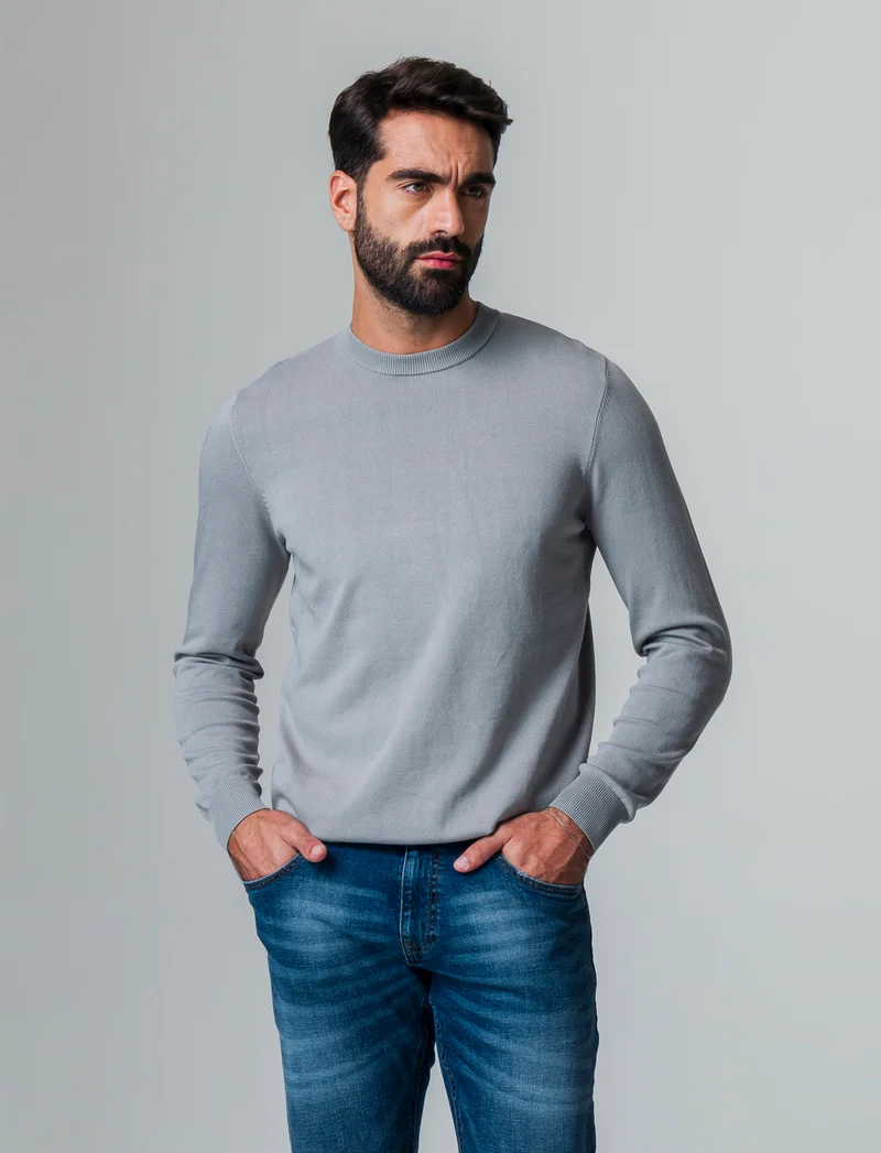 Maglia basic in filato premium da uomo - Grigio