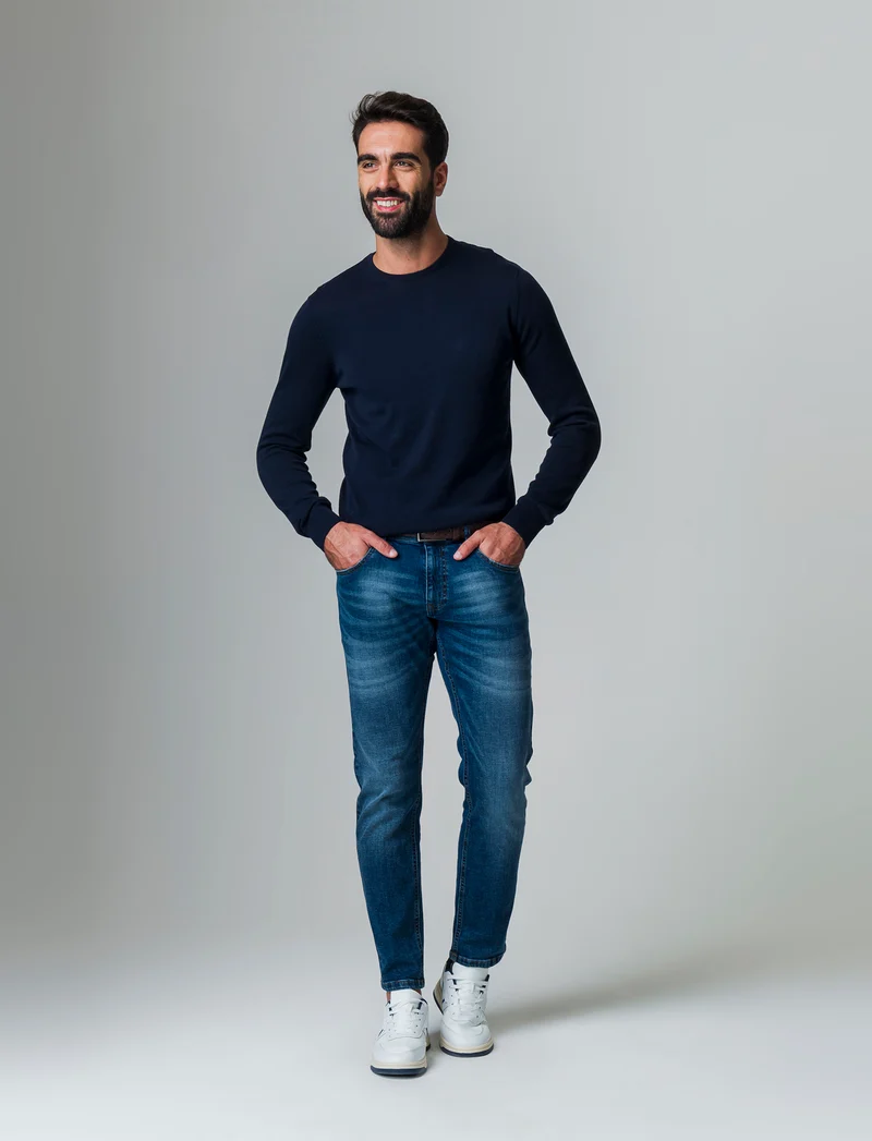 Maglia basic in puro cotone da uomo - Blu